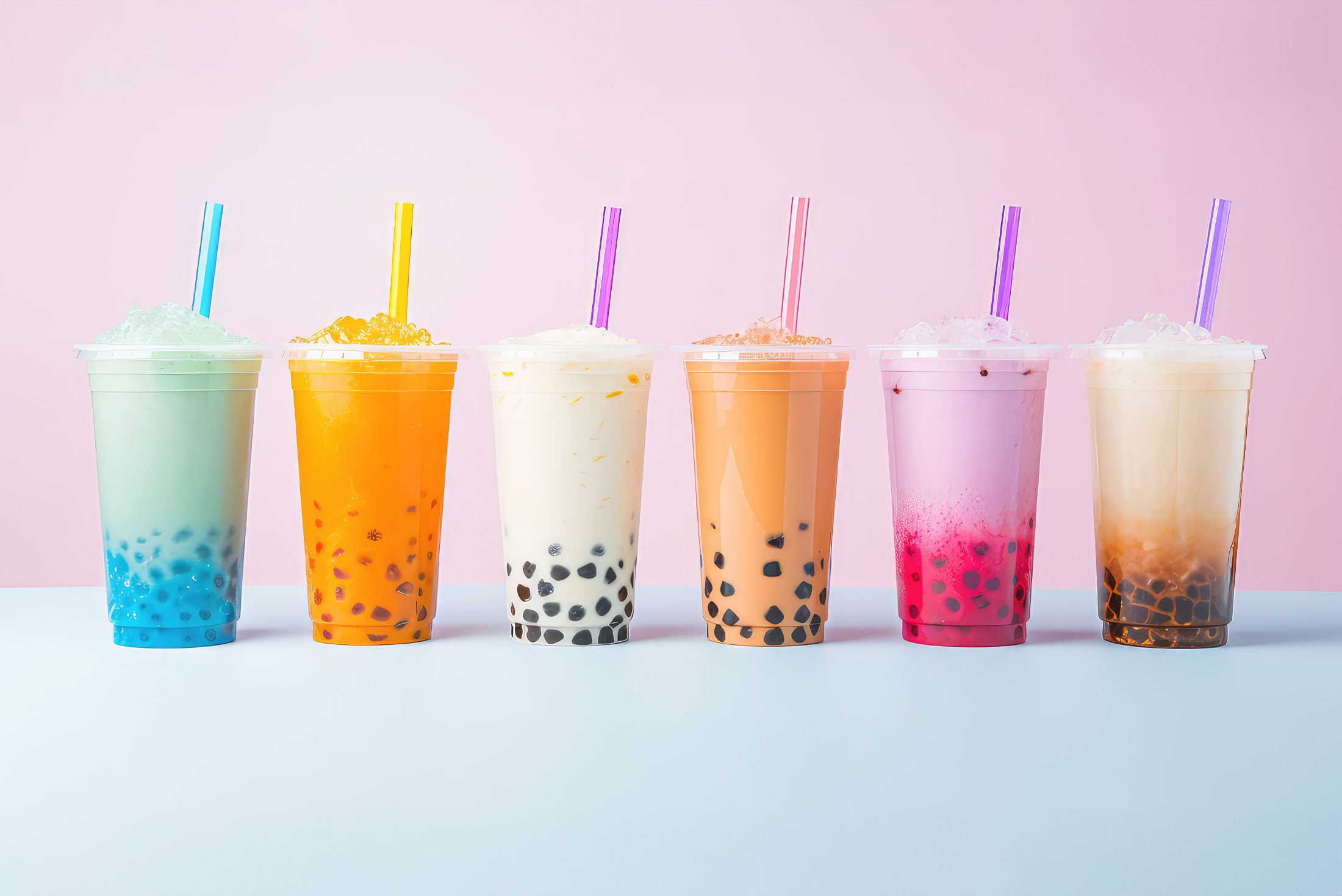 Range of Bubble Teas showing different flavours and colours Range of Bubble Teas showing different flavours and colours