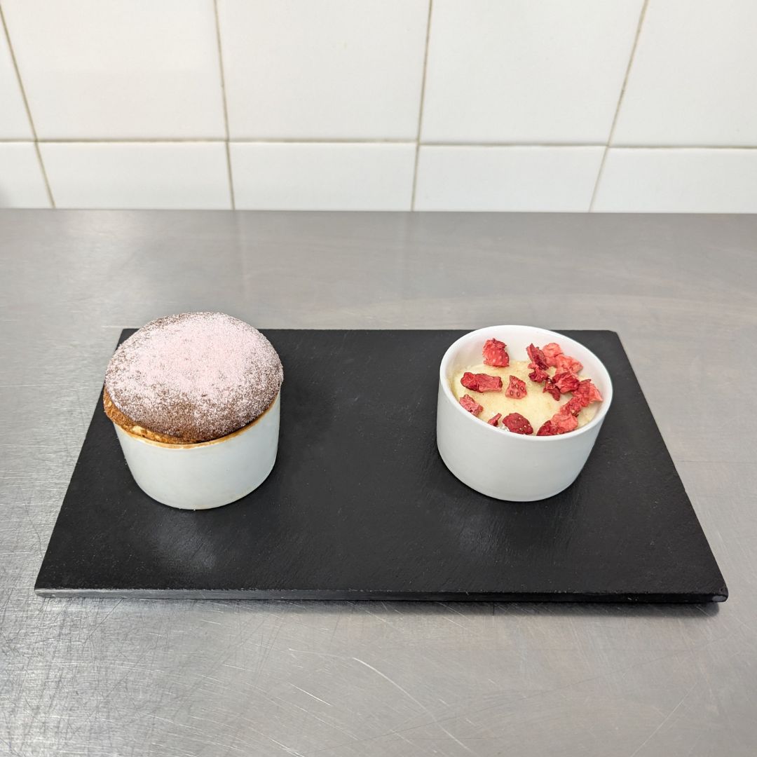 white chocolate and strawberry souffle with Honey Crunch ice Cream white chocolate and strawberry souffle with Honey Crunch ice Cream